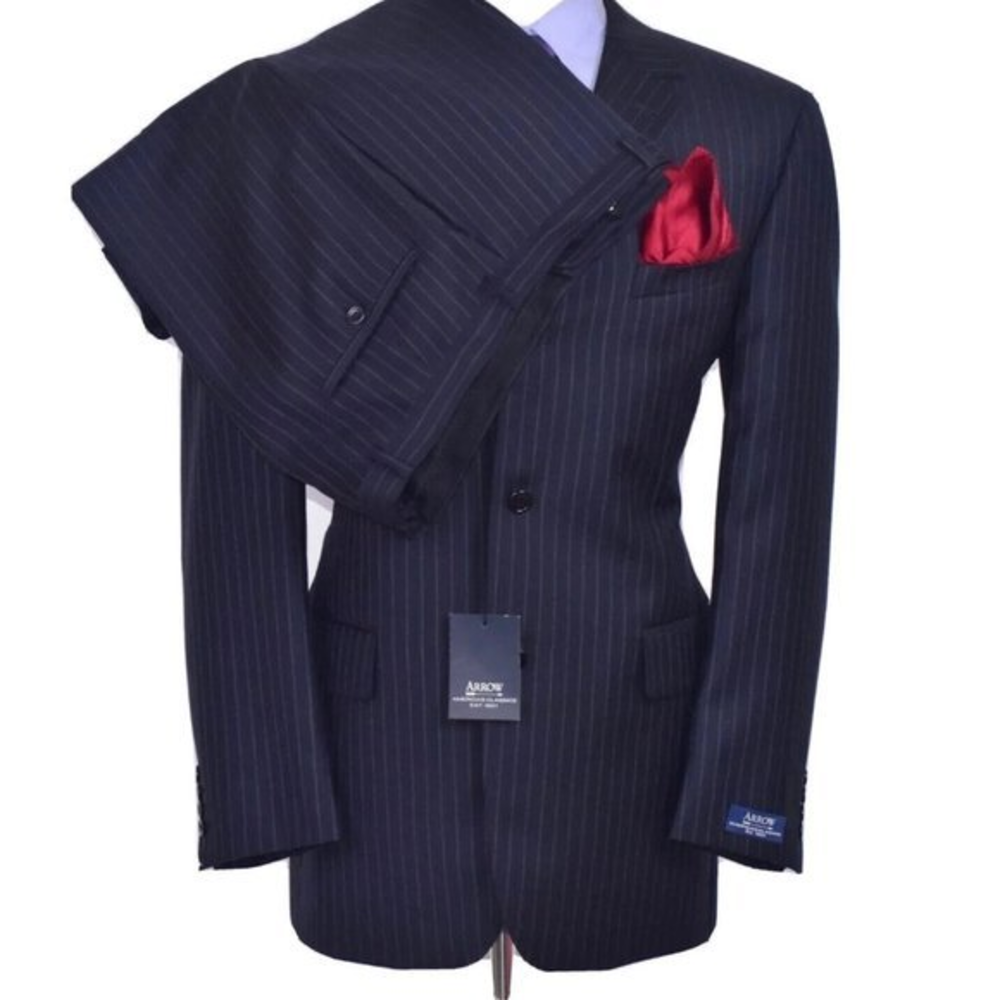 Arrow Striped Mens 2pc Charcoal Suit Jacket Size 42-Long Flat‎ Front Pant 36 New